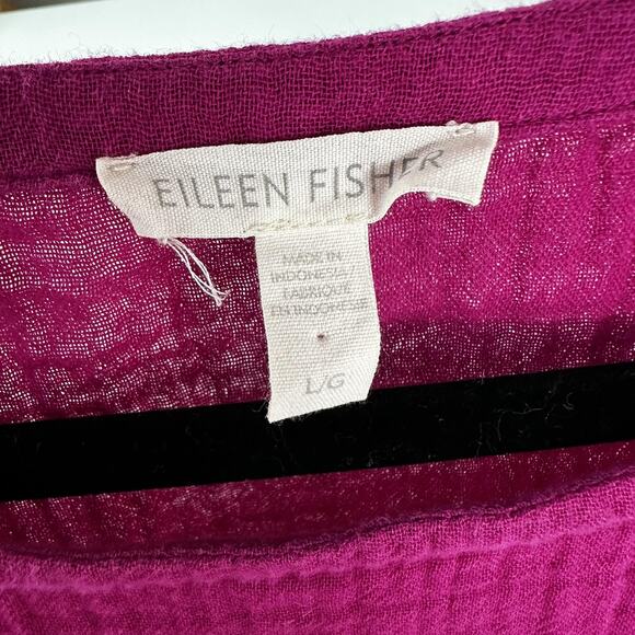 Eileen Fisher Shirt Womens Large Pink Organic Cotton Texture Gauze Boxy Top - Picture 5 of 9